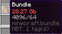 A mod that removes tooltips from bundles and displays an item's serialized size (pre-compression) displaying a very large bundle with Ghost NBT