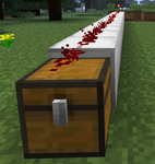 A set up used to get a redstone of power strength 1 on a chest