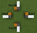 The setup for the snow golem method, depending on the direction that is faced.