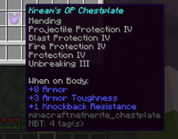 A multiple protection chestplate upgraded to netherite in newer versions.