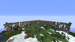 The Far Lands next to new world generation, with trees above newly populated chunks