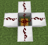 Redstone on a chest connected up all 4 sides of it onto iron blocks