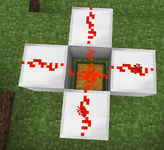 Redstone on a chest connected up all 4 sides of it onto iron blocks with a power strength of 15