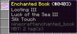 A book with Looting 3, Luck of the Sea 3, and Silk Touch.