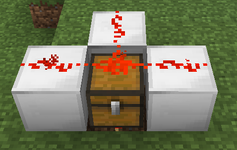 A T-junction redstone line over a chest with a power strength 15