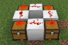 4 L-junction redstone lines over a chest all with power strength 15
