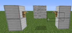 The smallest possible tripwire transmutation with the activating string beside the tripwire hook highlighted. The wool block is transmutated in this machine.